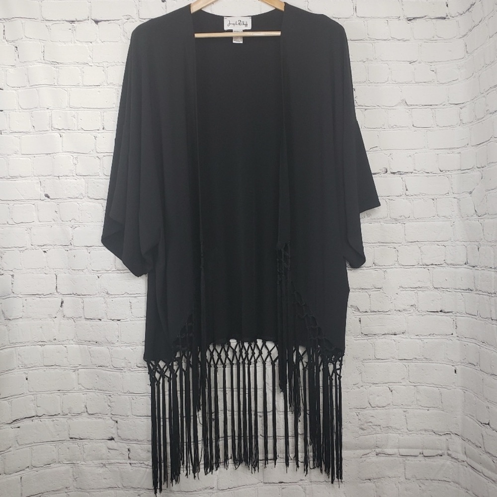 Joseph Ribkoff Black Fringe Kimono/Cover-Up - Picture 4 of 11